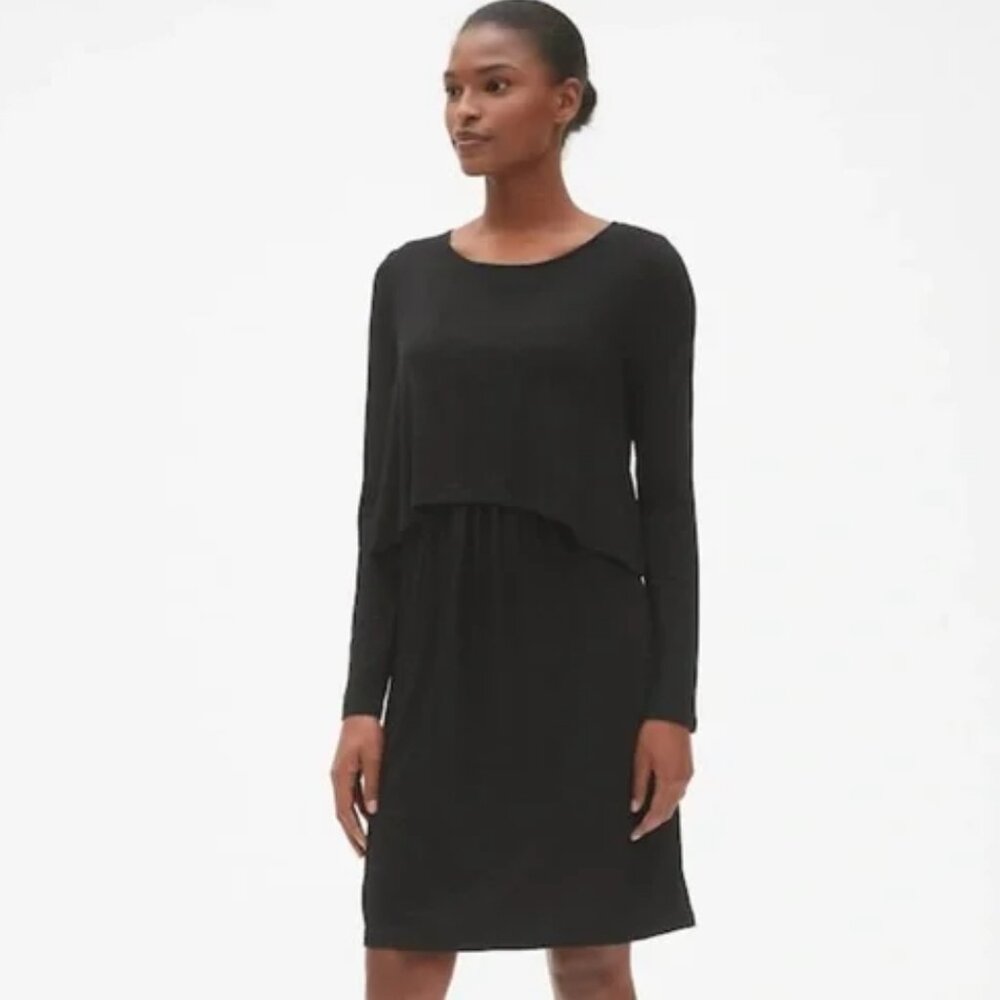 GAP | Black Long-Sleeved Nursing Overlay Maternity Dress Small